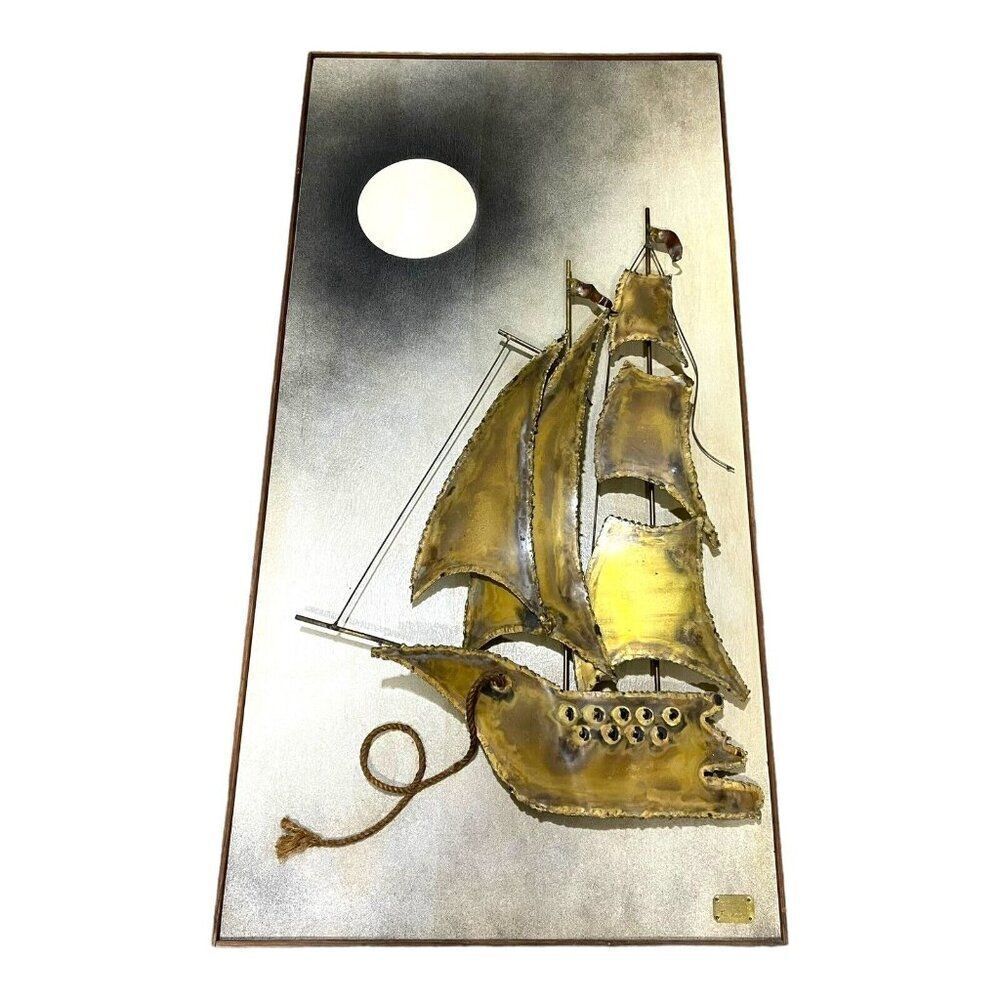 Alex Kovacs MCM 1971 Clipper Ship Boat Art Sculpture Metal Large 22X46 Signed - Picture 2 of 5